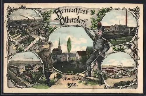 AK Olbersdorf, Heimatfest 1908, Elektrizitätswerk, Wagner & Co., C. A. Gruschwitz, Gustav Wäntig