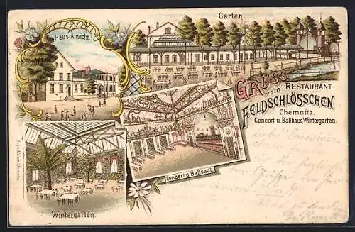 Lithographie Chemnitz, Restaurant Feldschlösschen, Wintergarten