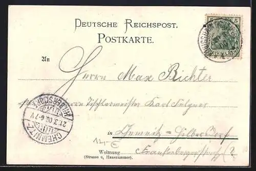 Lithographie Königshain /Leipzig, Gasthof mit Pfarrhaus und Kirche