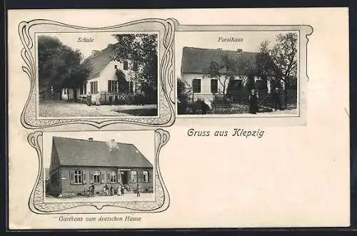 AK Klepzig / Halle, Gasthaus zum deutschen Hause, Schule, Forsthaus