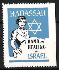 Reklamemarke Hadassah, Hand of Healing for Israel, Jüdin und Judenstern