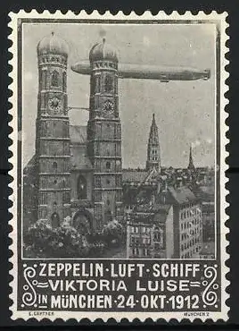 Reklamemarke München, Zeppelin Viktoria Luise passiert die Frauenkirche 1912