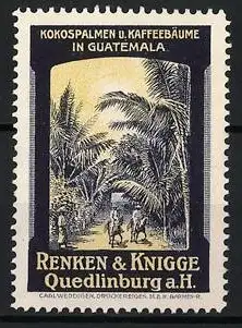 Reklamemarke Guatemala, Kokospalmen und Kaffeebäume, Renken & Knigge, Quedlinburg a. H.