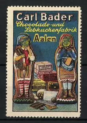 Reklamemarke Aalen, Carl Bader Chocolade- und Lebkuchenfabrik, Lebkuchenfiguren