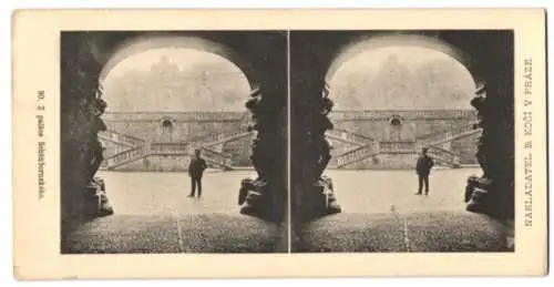 9 Stereo-Fotografien Nakladatel B. Koci, Prace, Ansicht Prag - Praha, Katakomben, Schloss, Panorama, Gymnasium u.a.