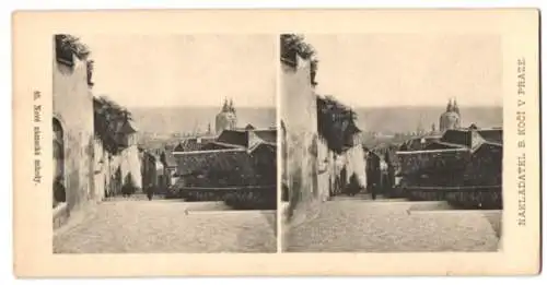 9 Stereo-Fotografien Nakladatel B. Koci, Prace, Ansicht Prag - Praha, Katakomben, Schloss, Panorama, Gymnasium u.a.