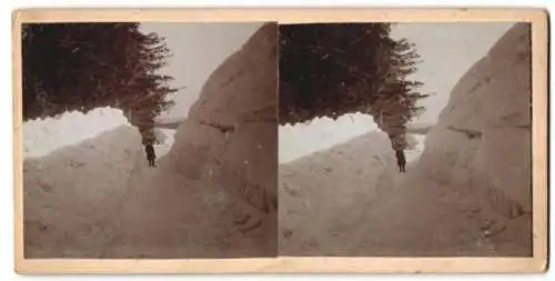 5 Stereo-Fotografien P. Straub, Furtwangen, Ansicht Gütenbach, Strasse zum Ort durch den Schnee gefräst 1907