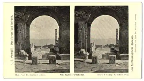 10 Stereo-Fotografien Prof. Dr. Siegfried Lederer, Ansicht Pompeji, Text Stereokopisches Museum Prag, Forum, Capitol u.a