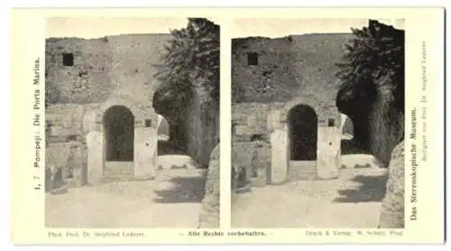 10 Stereo-Fotografien Prof. Dr. Siegfried Lederer, Ansicht Pompeji, Text Stereokopisches Museum Prag, Forum, Capitol u.a