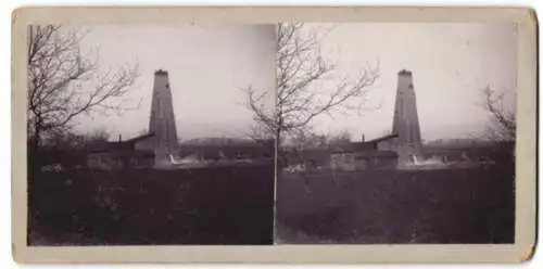 5 Stereo-Fotografien Straub, Furtwangen, hölzerner Bohrturm mit Abwasserleitung