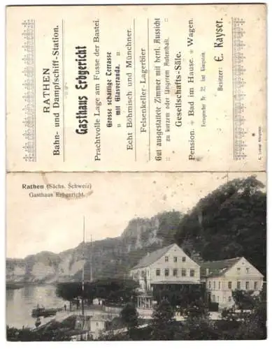 Klapp-AK Rathen /Sächs. Schweiz, Gasthaus Erbgericht, Bes. E. Kayser, Landkarte