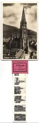 Leporello-AK Freiburg i. Br., Münster mit Ansichten von Rathaus, Theater, Universität, Schwaben-Tor, Günterstal