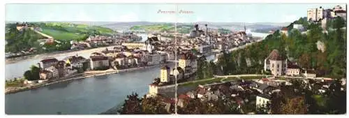 Klapp-AK Passau, Stadtpanorama mit Festung