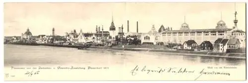 Klapp-AK Düsseldorf, Industrie- u. Gewerbe-Ausstellung 1902, Blick von der Rheinbrücke