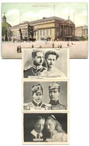 Leporello-AK Berlin, Opernhaus, Kaiser Wilhelm II. und Kaiserin Auguste Victoria, Kronprinz Friedrich Wilhelm