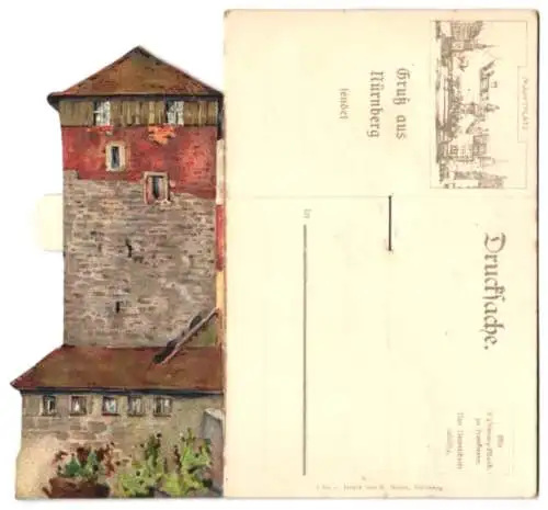 Klapp-AK Nürnberg, Fünfeckiger Turm und Kaiserstallung, Kriminalhistorisches Museum darin