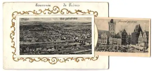 Leporello-AK Trier, Vue générale, Bureau de poste, pont au dessu de la Moselle, Pont Napoléon, Place de la gare