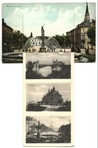 Leporello-AK Bonn, Kaiserplatz, Bahnhof, Universität, Bahnhofstrasse, Poppelsdorfer Allee, Altes Sterntor