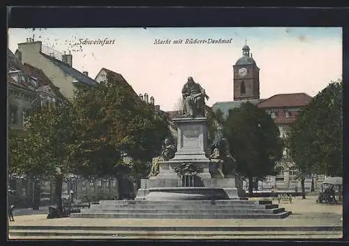 AK Schweinfurt, Markt mit Rückert-Denkmal