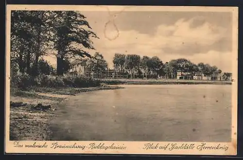 AK Riddagshausen, Uferpartie mit Blick auf die Gaststätte Herrenkrug