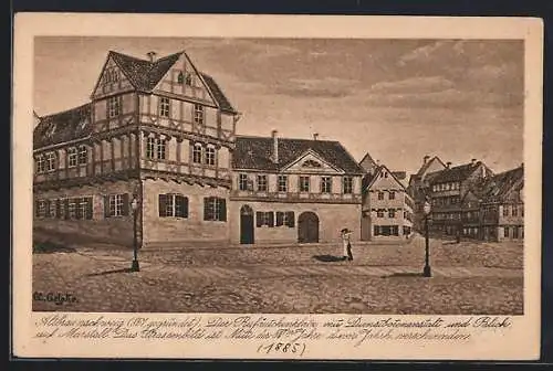 Künstler-AK Braunschweig, Der Rufäutchenplatz mit Dienstbotenanstalt und Blick auf Marstall