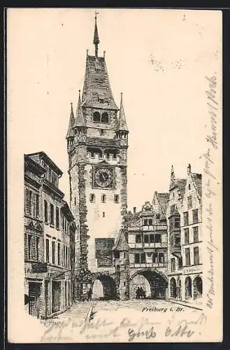 Künstler-AK Freiburg i. Br., Das Martinstor an der Kaiserstrasse