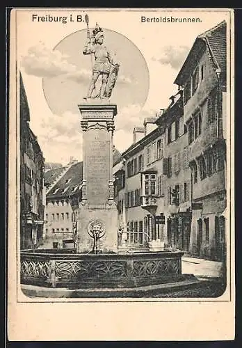 AK Freiburg i. B., Partie am Bertholdsbrunnen, Kaiserstrasse