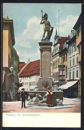 AK Freiburg i. B., Der Bertholdsbrunnen an der Kaiserstrasse