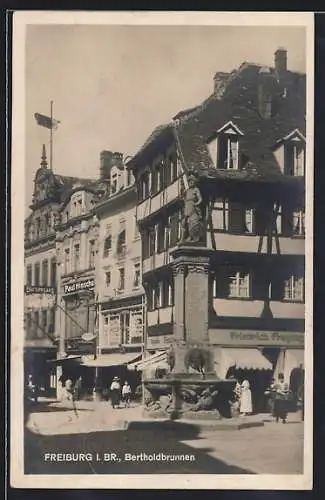 AK Freiburg i. Br., Kaiserstrasse und Bertholdsbrunnen