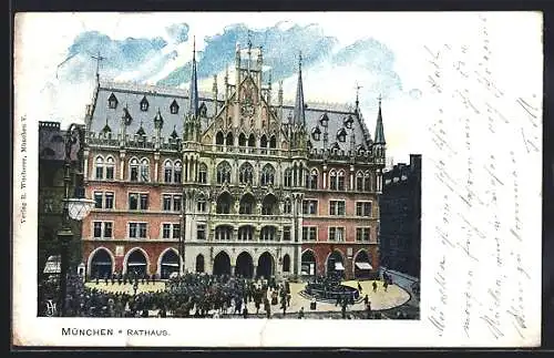 AK München-Au, Rathaus mit Brunnen