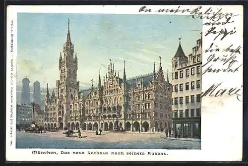 Künstler-AK München, Blick aufs neue Rathaus nach seinem Ausbau