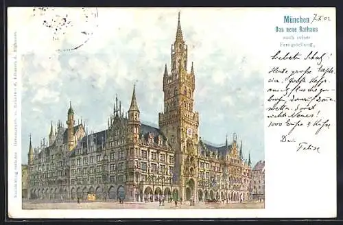 Künstler-AK München-Au, Das neue Rathaus