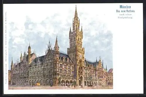 Künstler-AK München-Au, Das neue Rathaus