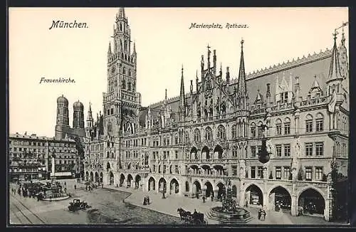 AK München-Au, Frauenkirche und Rathaus am Marienplatz