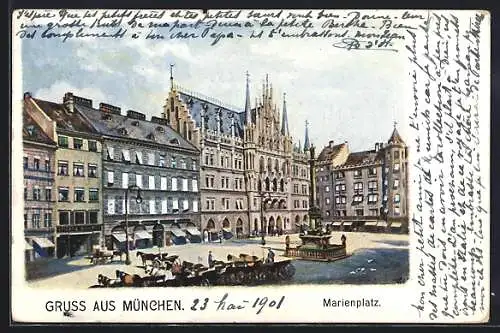 AK München, Blick über den Marienplatz