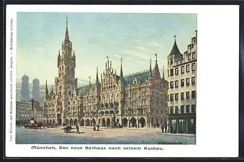 Künstler-AK München, Blick aufs neue Rathaus nach seinem Ausbau