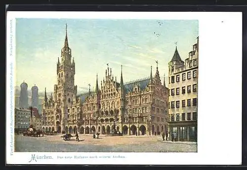 Künstler-AK München, Blick aufs neue Rathaus nach seinem Ausbau