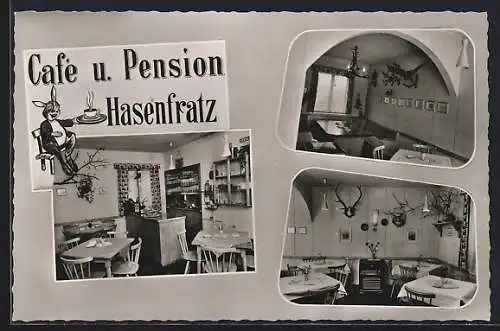 AK Unter-Mossau ü. Michelstadt, Café und Pension Hasenfratz, Innenansichten