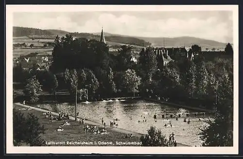 AK Reichelsheim i. Odenw., Das Schwimmbad aus der Vogelschau