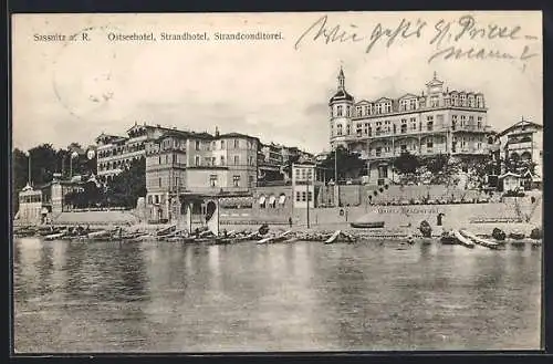 AK Sassnitz a. R., Ostseehotel, Strandhotel, Strandconditorei