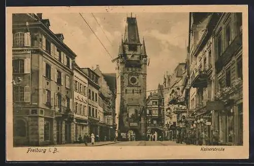 AK Freiburg i. B., Kaiserstrasse mit Geschäften