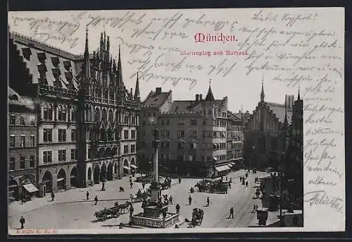 AK München-Au, Marienplatz und Rathaus mit Denkmal