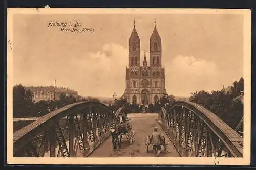 AK Freiburg i. Br., Herz-Jesu-Kirche mit Brücke