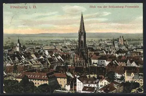 AK Freiburg i. B., Blick von der Schlossberg-Promenade zum Münster