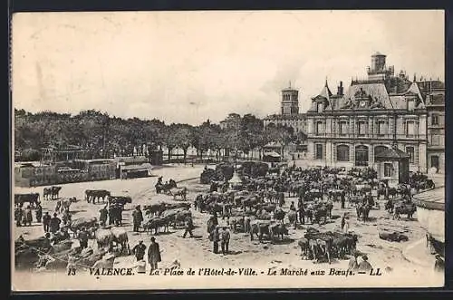 AK Valence, La Place de l`Hôtel-de-Ville, Le Marché aux Bœufs