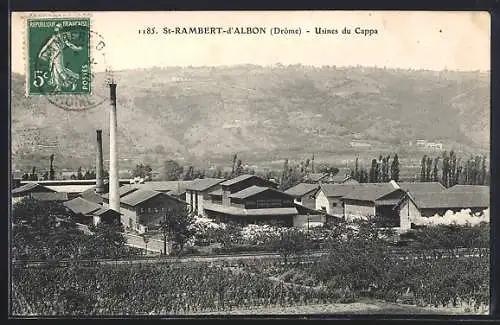 AK St-Rambert-d`Albon, Usines du Cappa avec cheminée et collines en arrière-plan