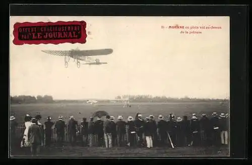 AK Morane en plein vol au-dessus de la pelouse, Eindecker-Flugzeug