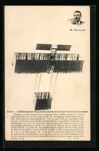 AK L`Aéroplane Godard dans un de ses vols..., Flugzeug und Pilot