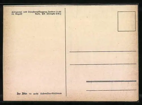 AK Horizontal- und Sturzkampfflugzeug Junkers Ju 88 im Angriff