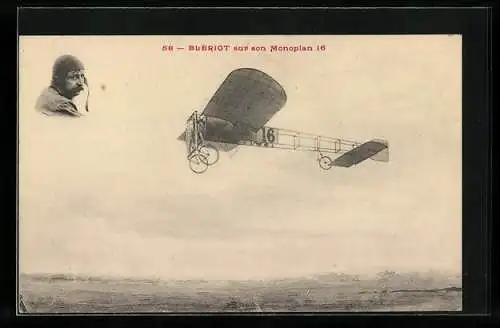 AK Blériot sur son Monoplan 16, Eindecker-Flugzeug